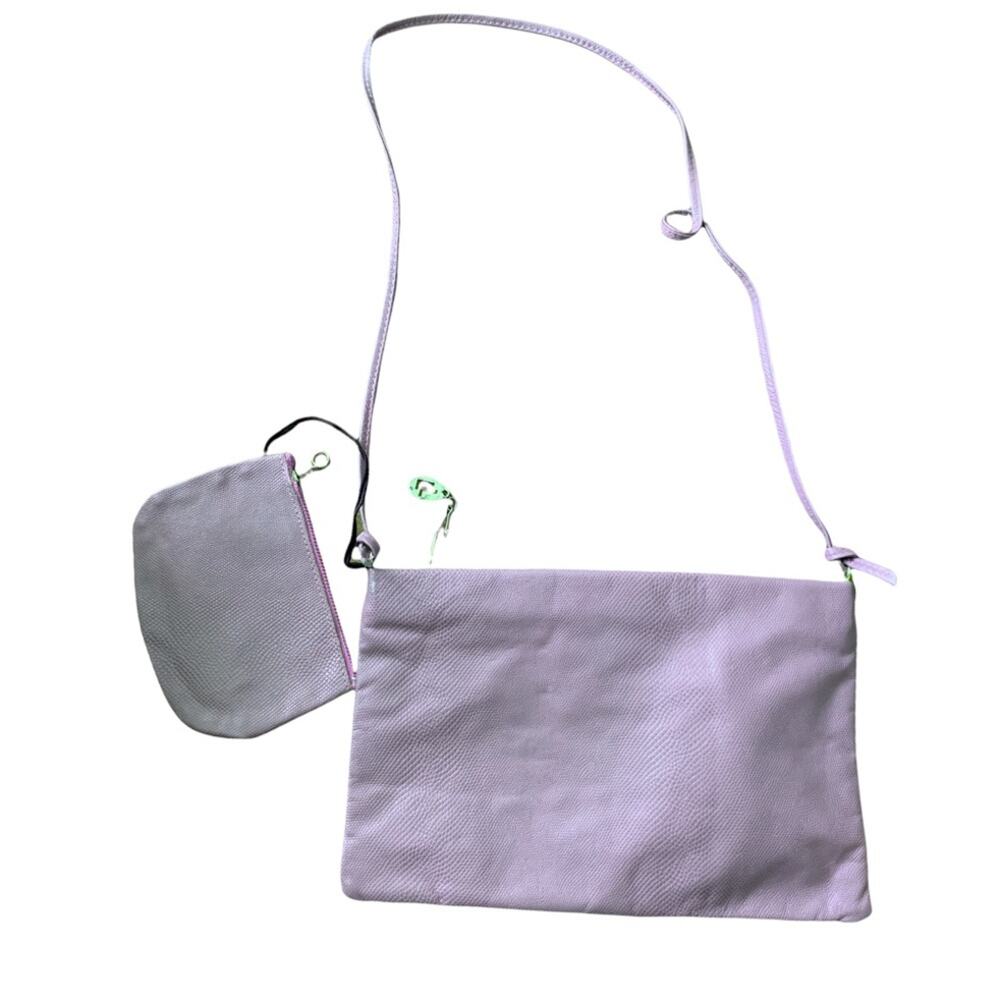 Mauve zip close shoulder bag & coin purse faux
